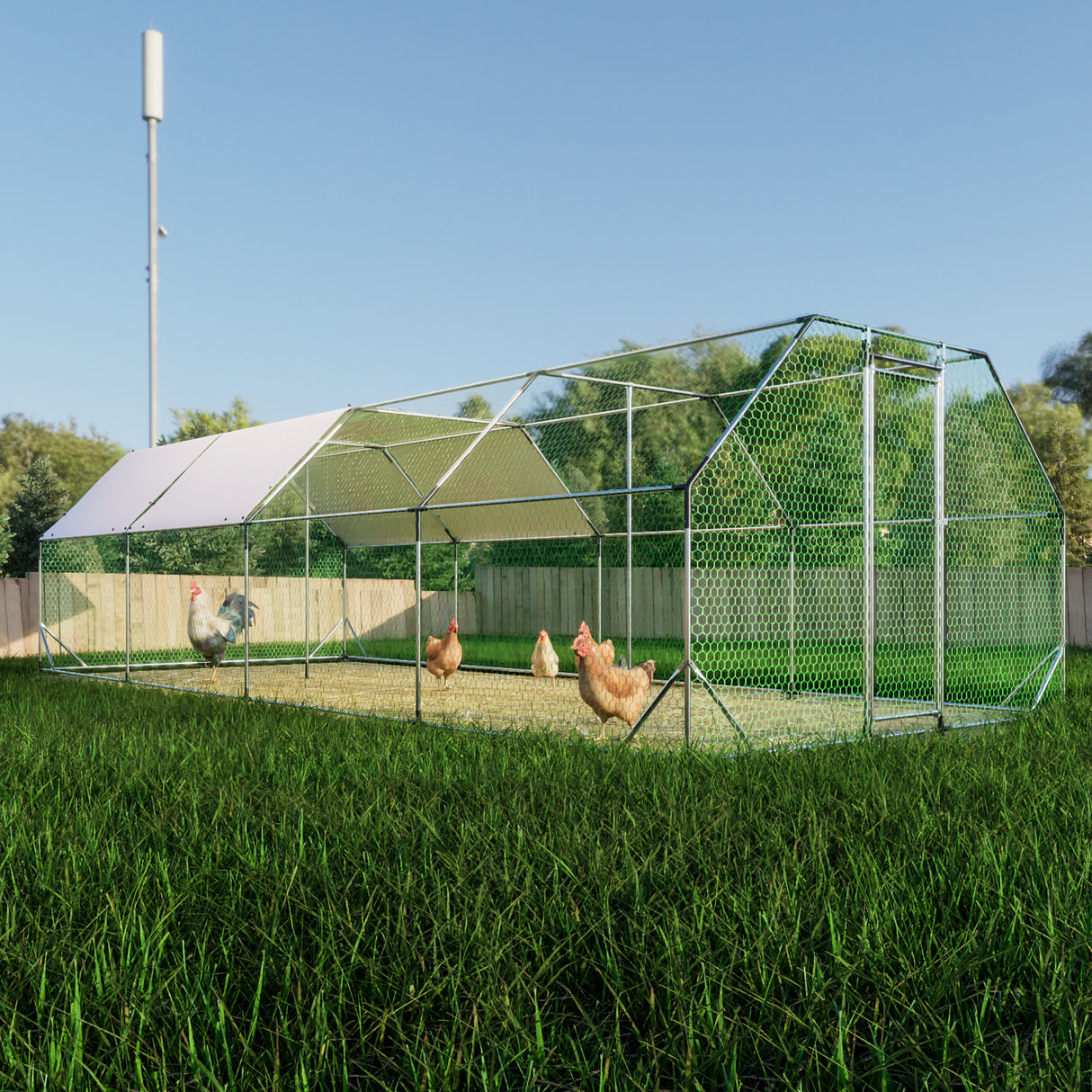 9.94 ft. x 25.68 ft. Galvanized Large Metal Walk in Chicken Coop