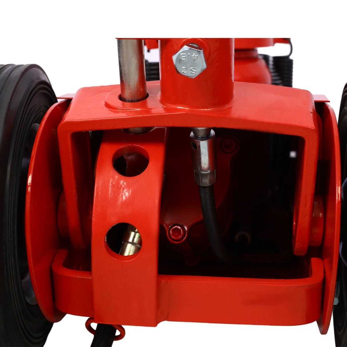 22 Ton Hydraulic Floor Jack Air - Operated Axle Bottle with 4 Extension Saddle Set Built - in Wheels Red - Fab Heavy Parts