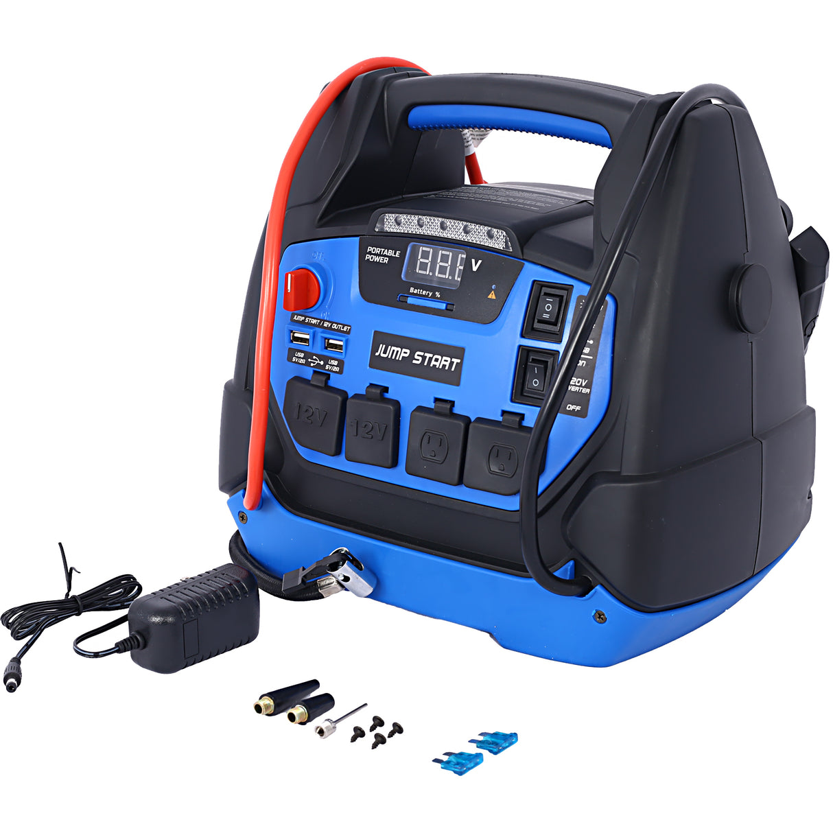 Rechargeable Jump Starter 1800 Amps with Air Compressor 12V DC USB Power Station