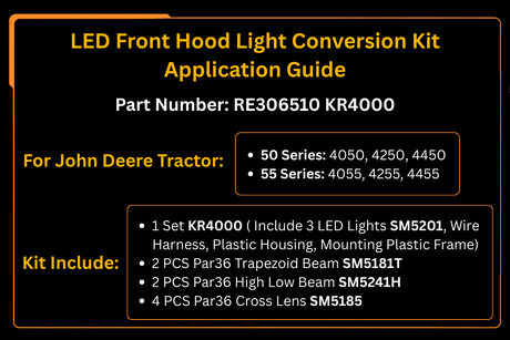 228W 12V 24V LED Front Hood Light Conversion Kit Fits for John Deere Tractor 4050 4250 4450 4055 4255 4455 - Fab Heavy Parts