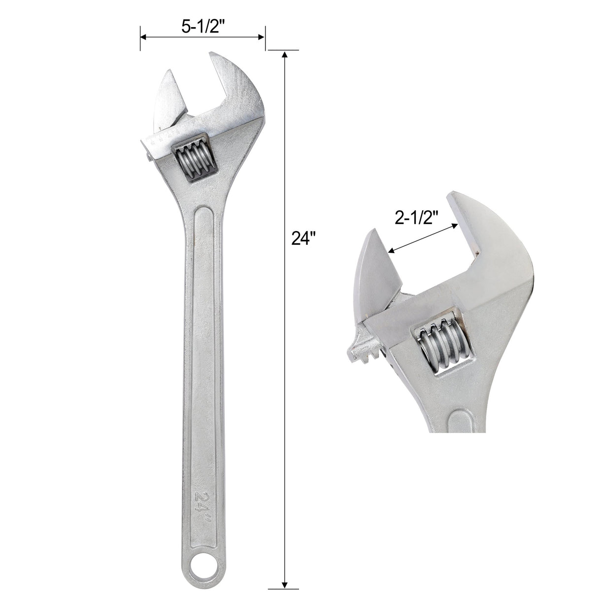 24 Inch Adjustable Wrench Drop Forged Carbon Steel Adjustable Spanner Wide Open Jaw Adjustable Wrench, Chrome Plated Polished Finish - Fab Heavy Parts