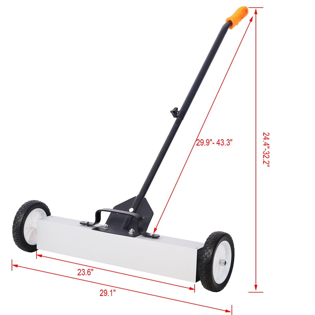 24'' Rolling Magnetic Pick - Up Sweeper Heavy Duty Push Type with Release 30 Lbs Capacity - Black and Silver - Fab Heavy Parts