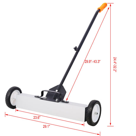 24'' Rolling Magnetic Pick - Up Sweeper Heavy Duty Push Type with Release 30 Lbs Capacity - Black and Silver - Fab Heavy Parts