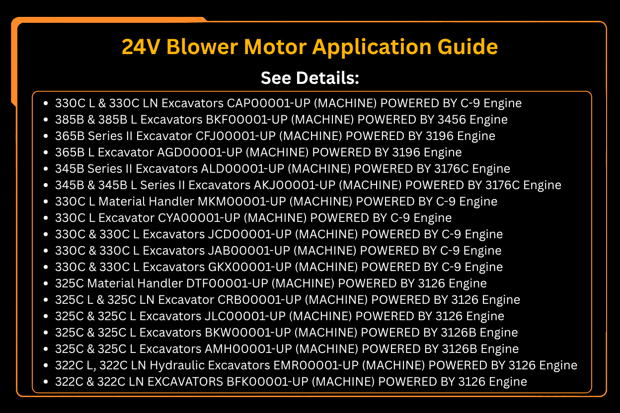24V Blower Motor 147 - 4834 1474834 Fits for Caterpillar CAT Excavator 311B 312C 312C L 315C 318B 320B 320C Engine 3456 3196 3176C 3126 3066 - Fab Heavy Parts