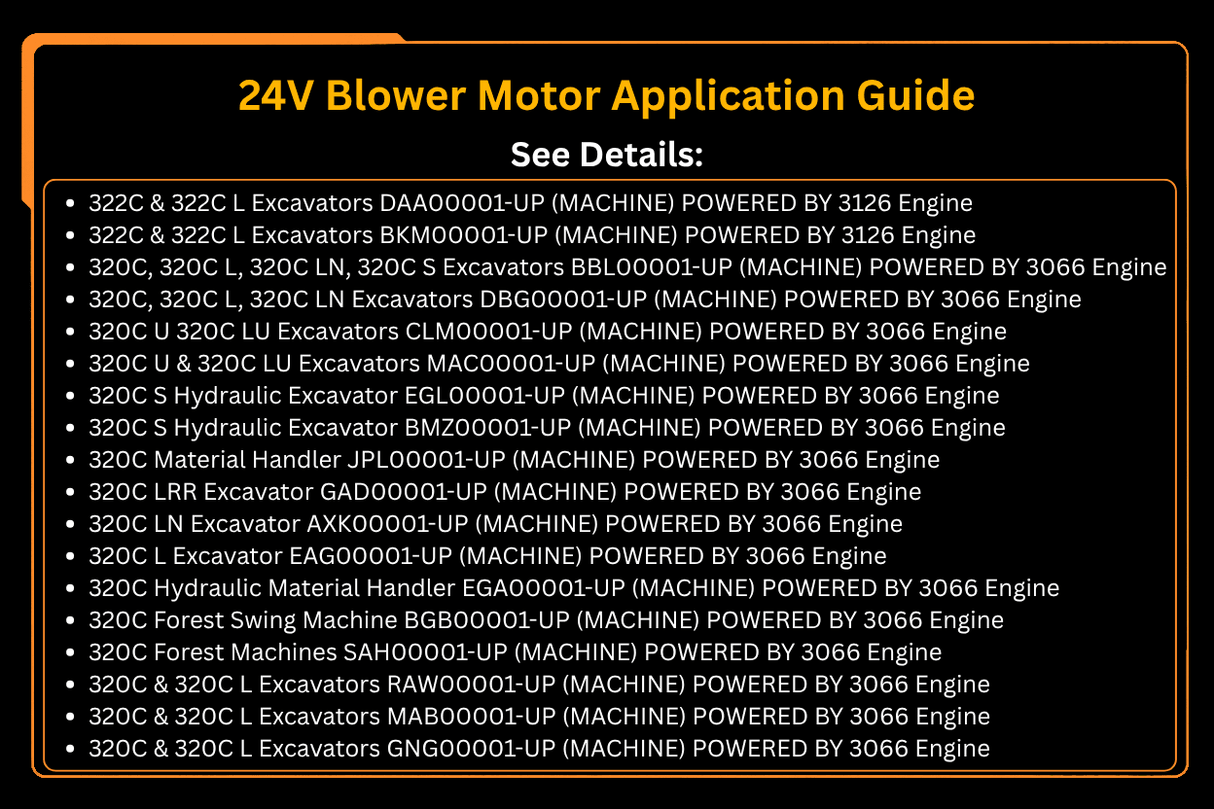24V Blower Motor 147 - 4834 1474834 Fits for Caterpillar CAT Excavator 311B 312C 312C L 315C 318B 320B 320C Engine 3456 3196 3176C 3126 3066 - Fab Heavy Parts