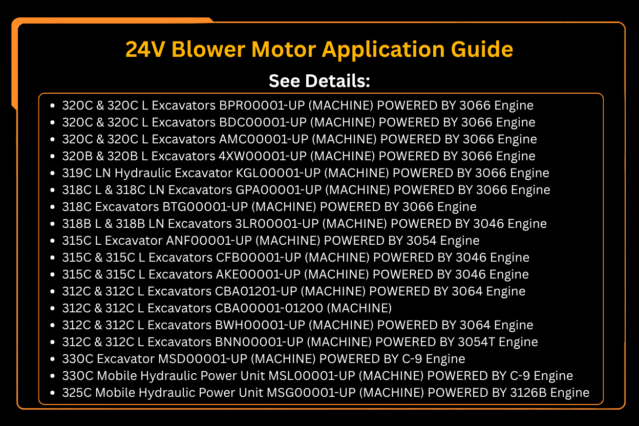 24V Blower Motor 147 - 4834 1474834 Fits for Caterpillar CAT Excavator 311B 312C 312C L 315C 318B 320B 320C Engine 3456 3196 3176C 3126 3066 - Fab Heavy Parts