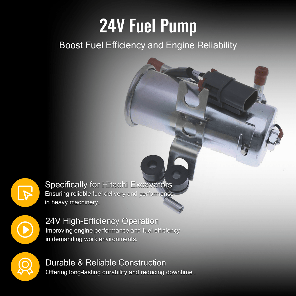 24V Fuel Pump 4645227 for Hitachi Excavator ZX110 - 3 ZX110M - 3 ZX120 - 3 ZX130 - 3 ZX200 - 3 ZX220W - 3 ZX330 - 3 - Fab Heavy Parts