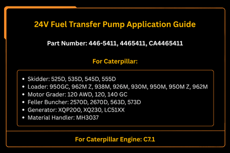 24V Fuel Transfer Pump 446 - 5411 Fits for Caterpillar CAT Engine C7.1 Loader 950GC 962MZ 938M 926M 930M Generator XQP200 XQ230 LC51XX - Fab Heavy Parts