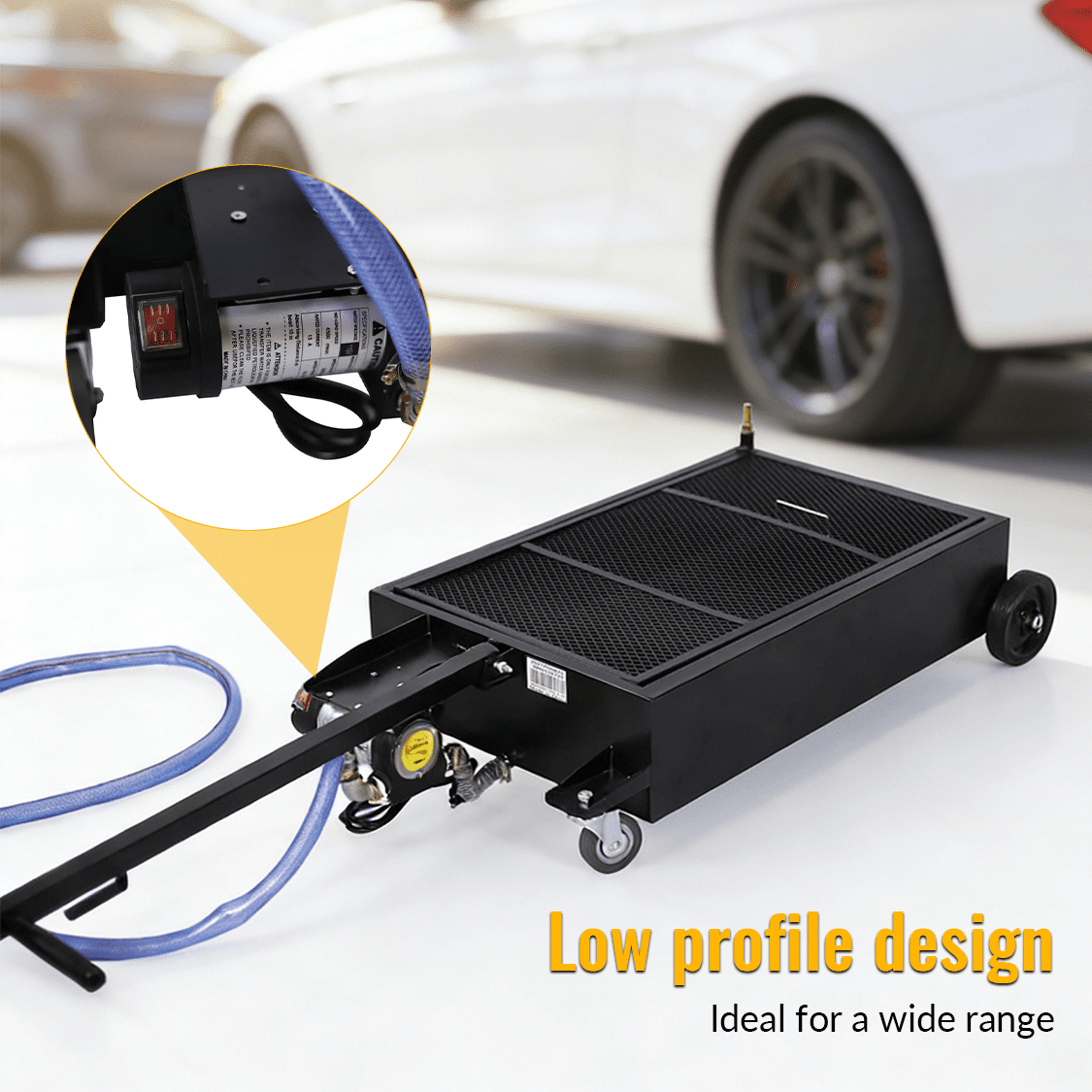 25 Gallon Low Profile Oil Drain Pan with Electric Pump - Black - Fab Heavy Parts