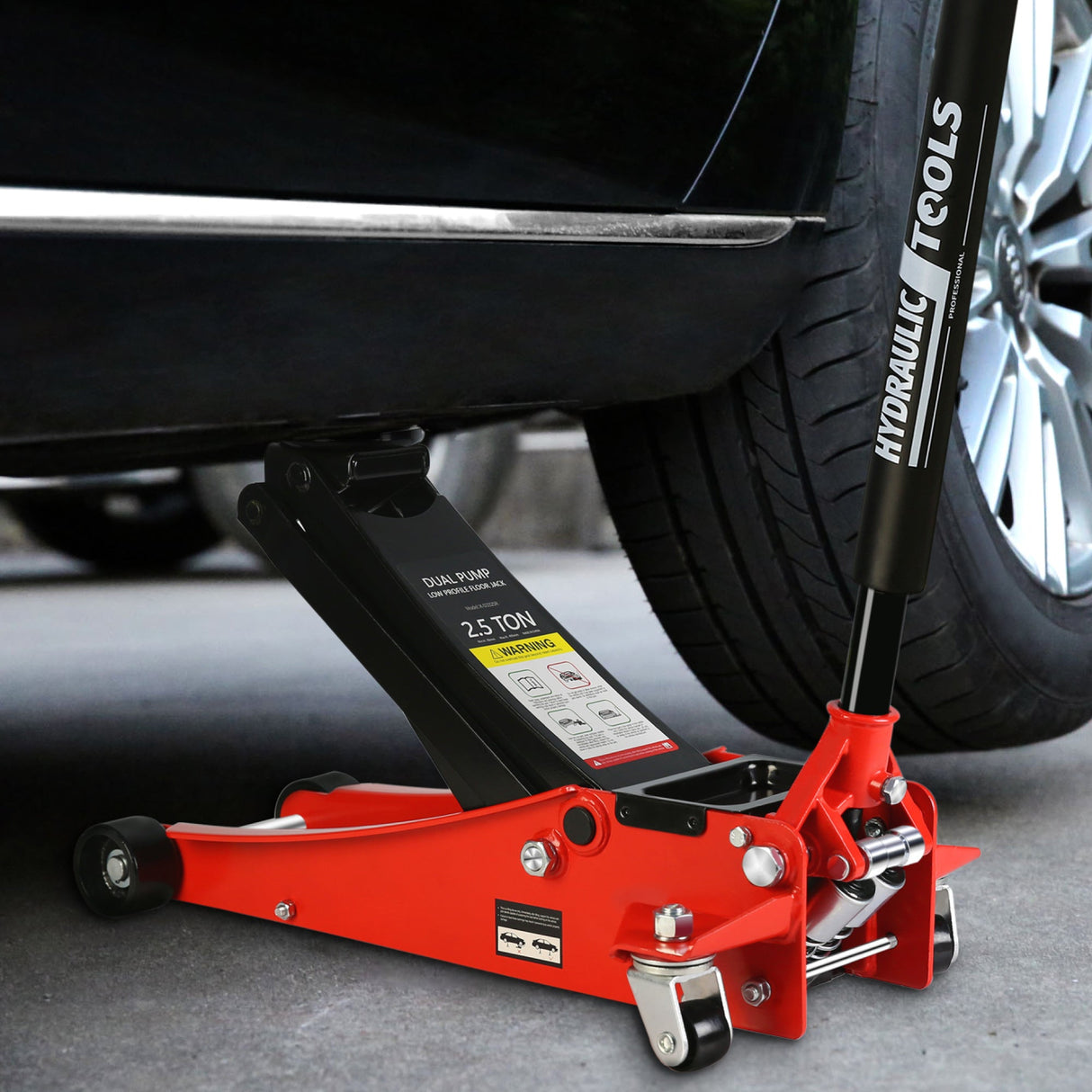 2.5 Ton Low Profile Floor Jack Steel Racing with Dual Pistons Quick Lift Pump Lifting Range 3.5" - 19.5" - Fab Heavy Parts