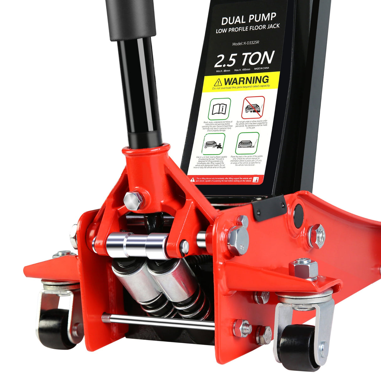 2.5 Ton Low Profile Floor Jack Steel Racing with Dual Pistons Quick Lift Pump Lifting Range 3.5" - 19.5" - Fab Heavy Parts
