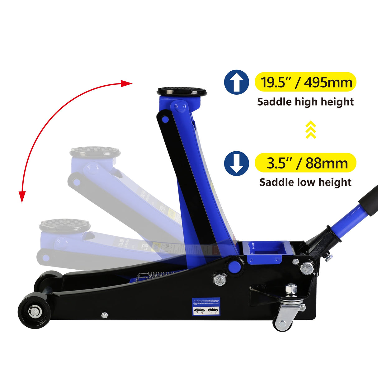 2.5 Ton Low Profile Steel Racing Hydraulic Floor Jack with Dual Pistons Quick Lift Pump Lifting range 3.5" - 19.5" - Fab Heavy Parts