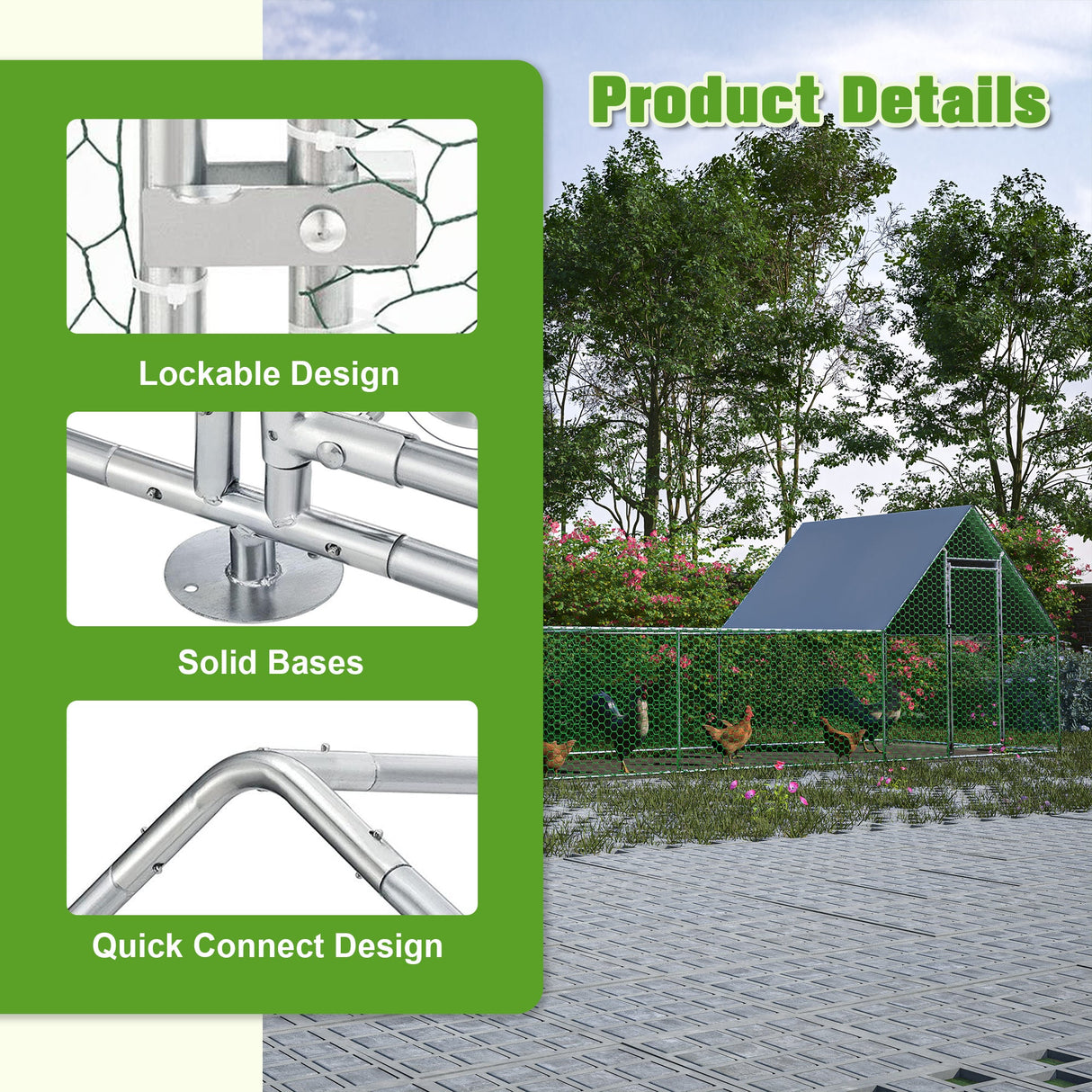 26'Lx6.7'Wx6.6' ft Large Metal Walk - in Chicken Coop Galvanized Wire with Waterproof and Anti - Ultraviolet Cover - Fab Heavy Parts