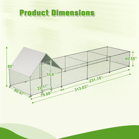 26'Lx6.7'Wx6.6' ft Large Metal Walk - in Chicken Coop Galvanized Wire with Waterproof and Anti - Ultraviolet Cover - Fab Heavy Parts