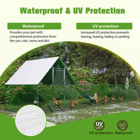 26'Lx6.7'Wx6.6' ft Large Metal Walk - in Chicken Coop Galvanized Wire with Waterproof and Anti - Ultraviolet Cover - Fab Heavy Parts