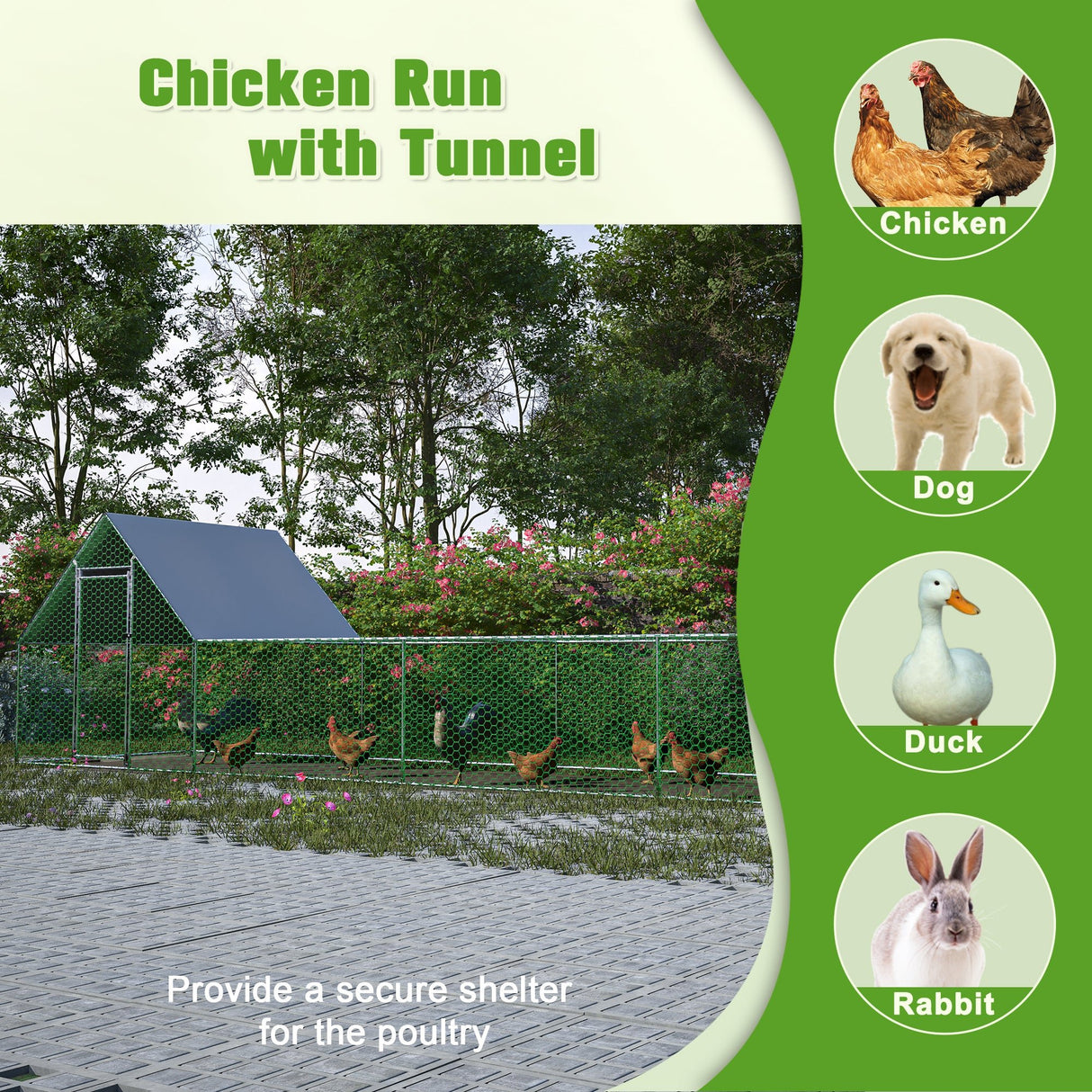 26'Lx6.7'Wx6.6' ft Large Metal Walk - in Chicken Coop Galvanized Wire with Waterproof and Anti - Ultraviolet Cover - Fab Heavy Parts