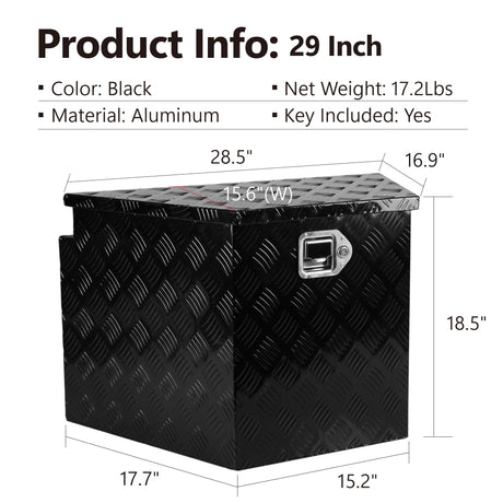28.5 Inch Truck Box Heavy Duty Aluminum Alloy Diamond Plate Tongue Box Tool with Lock and Keys 28.5"x17.7"x18.5" - Fab Heavy Parts