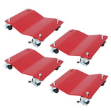 4-Pack Heavy Duty Steel Vehicle Dollies with Brakes 2500lbs Capacity--Red