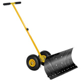 Snow Shovel with Wheels Cushioned Adjustable Angle Handle Removal Tool 29" Blade 10" Wheels--Yellow