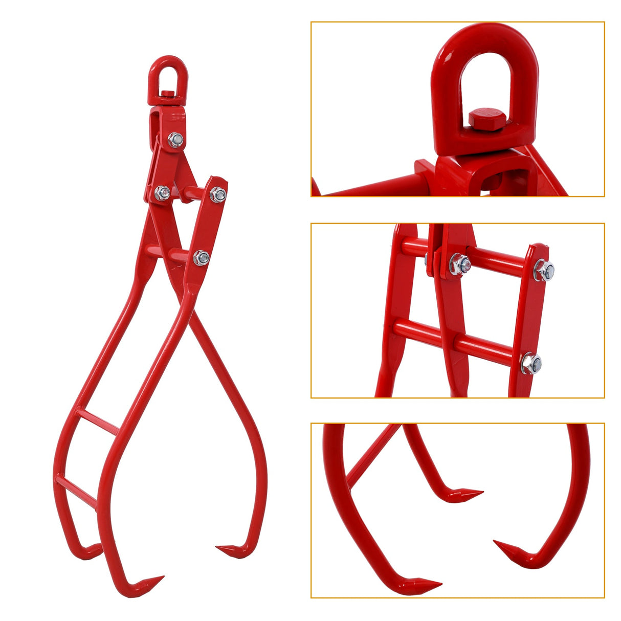 28in 3 Claw Log Grapple for Logging Tongs Eagle Claws Design - Red - Fab Heavy Parts