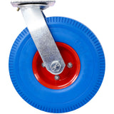 4PCS 10IN X-Large Flat Free Caster Wheel (2PCS Swivel+2PCS Rigid) Swivel Plate Steel Hub with Ball Bearings 5/8-Inch Bore Centered Axle Blue