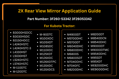 2X Specchietto retrovisore 3F260-53342 Adatto per Kubota L4240HSTC L5740HSTC M100XDC M110XDC