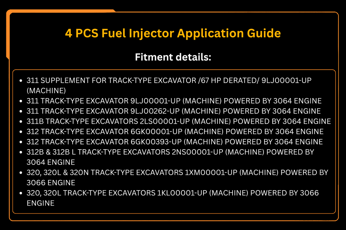 Injecteur de carburant 4 pièces 5I-7706 5I7706 10R-7599 10R7599, adapté au moteur Caterpillar CAT 3064 3066 S4KT S6KT