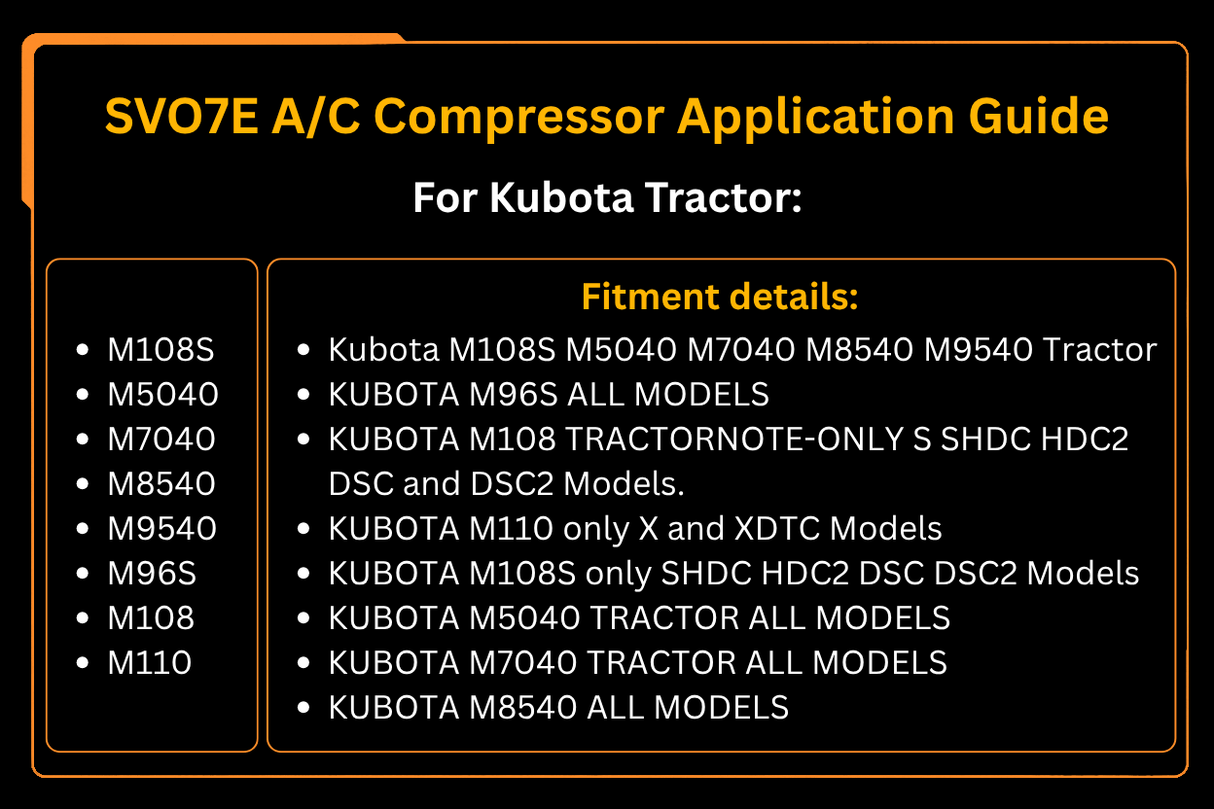 SVO7E A/C Compressor 447260-5781 Fits for Kubota Tractor M108S M5040 M7040 M8540 M9540