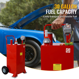 30 Gallon Gas Caddy With Wheels Reversible Rotary Hand Siphon Pump Storage--Red