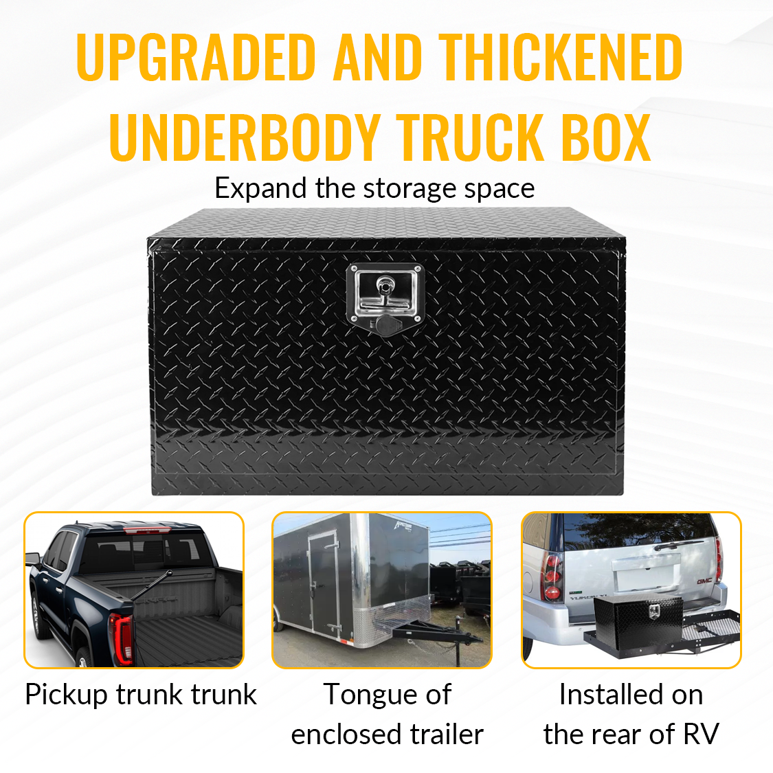 30 inch Truck Tool Box 30"×17"×18" Aluminum Stripes Plated Tool Box with Lock and Keys Black