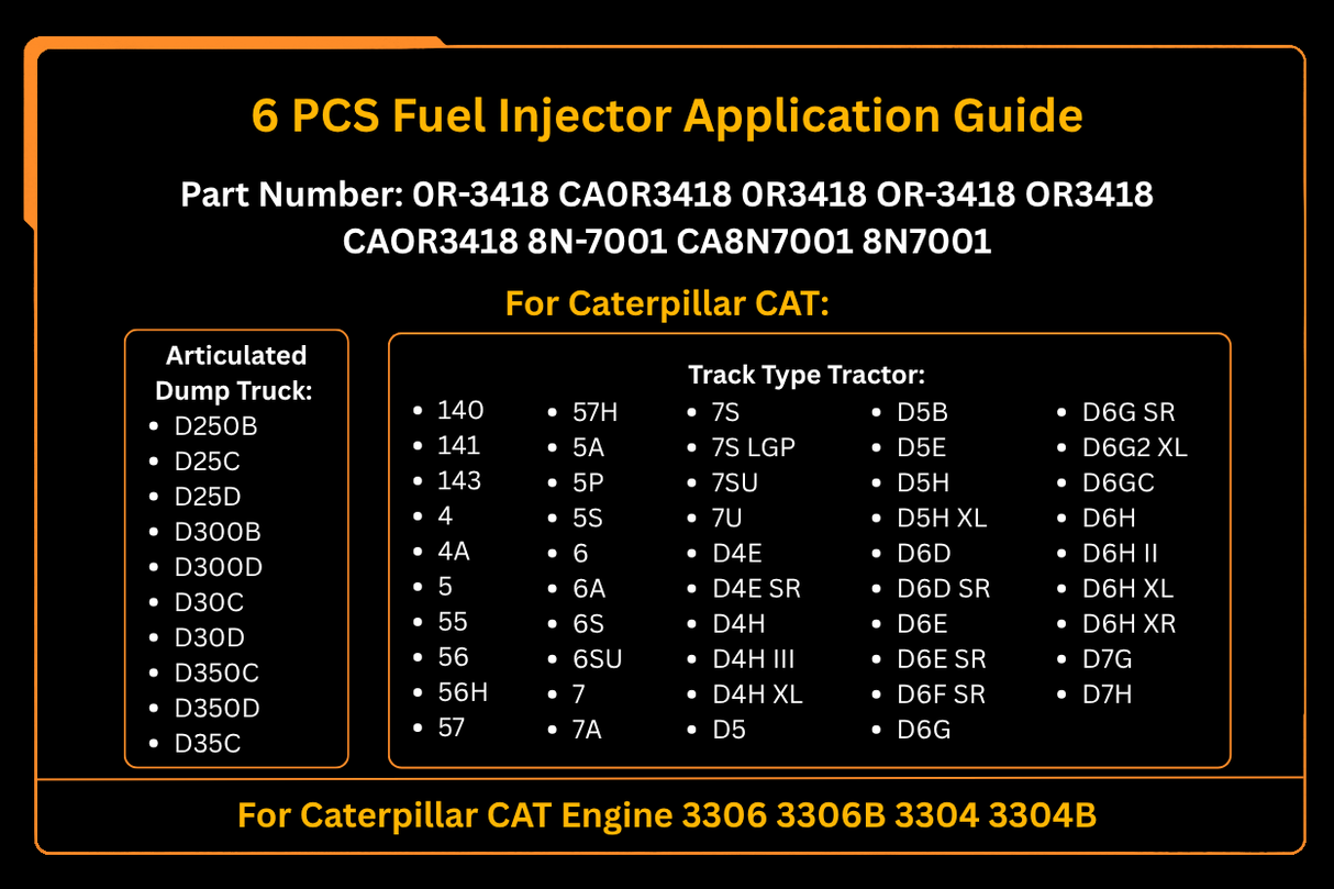 6 Stück Kraftstoffeinspritzer 0R-3418 0R3418 passend für Caterpillar CAT Motor 3304 3304B 3306 3306B Bagger 215 219 225 229 235 E240 E300