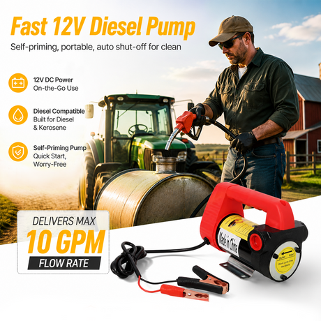 12V DC Portable Self-Priming Diesel Transfer Pump Electric Fuel Extractor with Auto Shut-off Nozzle & Hose Suitable for Diesel Kerosene Machinery Transformer Oil
