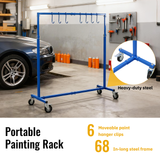 Adjustable Height Paint Hanger Drying Rack Mobile Painting Stand with 6 Hanging Hooks--Blue