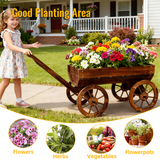 Wood Wagon Flower Planter Pot Stand w/ wheels-茶色