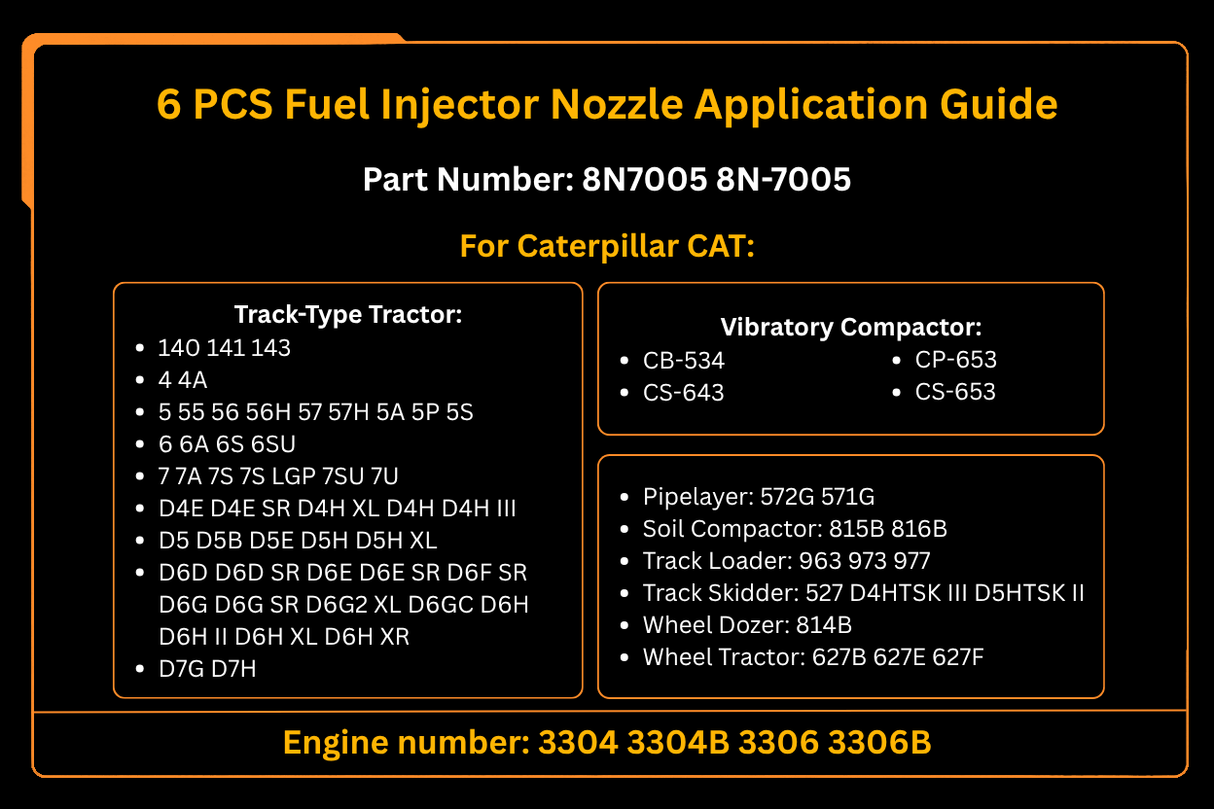 6 PCS Fuel Injector Nozzle Ass'y 8N7005 8N-7005 Fits for Caterpillar 235 330 350 Excavator D5 D6 Tractor 936 950 Loader
