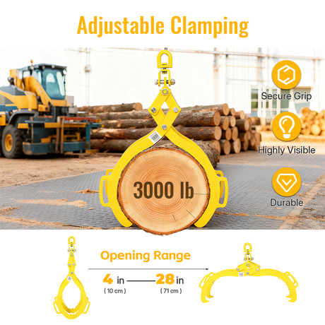 4 Claw Timber Log Lifting Logging Tongs Grabber Tong 28" Heavy Duty Solid Steel