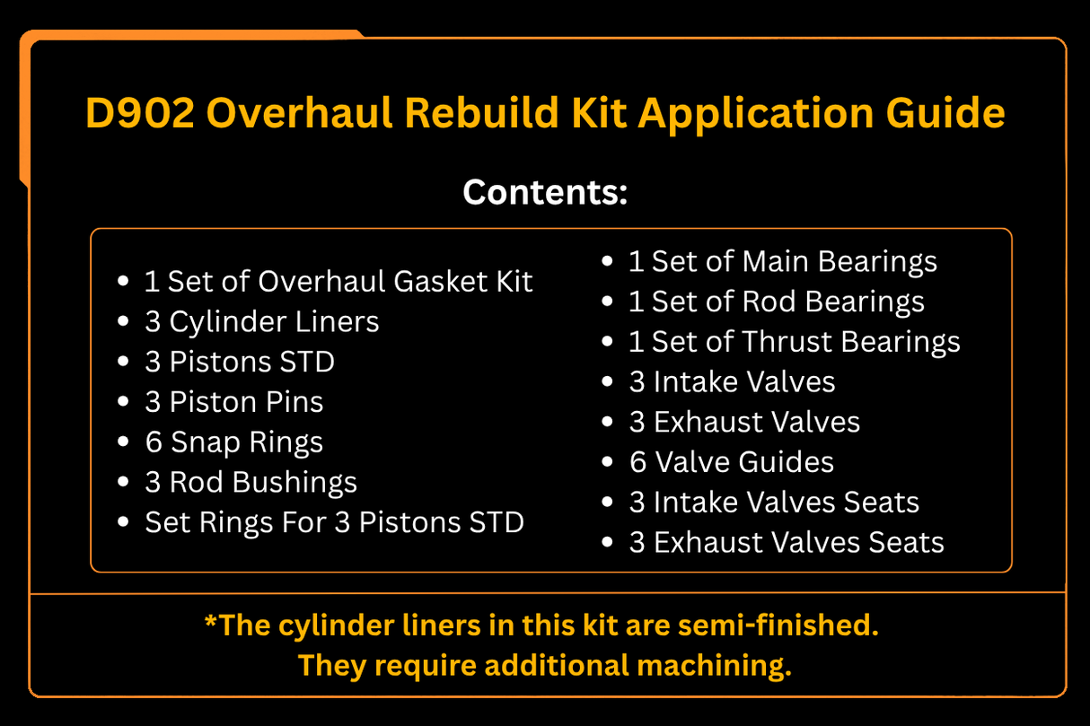 D902 Overhaul Rebuild Kit Kubota RTV900 RTV900G RTV900G9 RTV900R RTV900T RTV900W