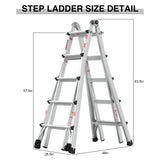 Aluminum Multi-Position Ladder with Wheels 300 lbs Weight Rating 22 FT--Metallic Grey