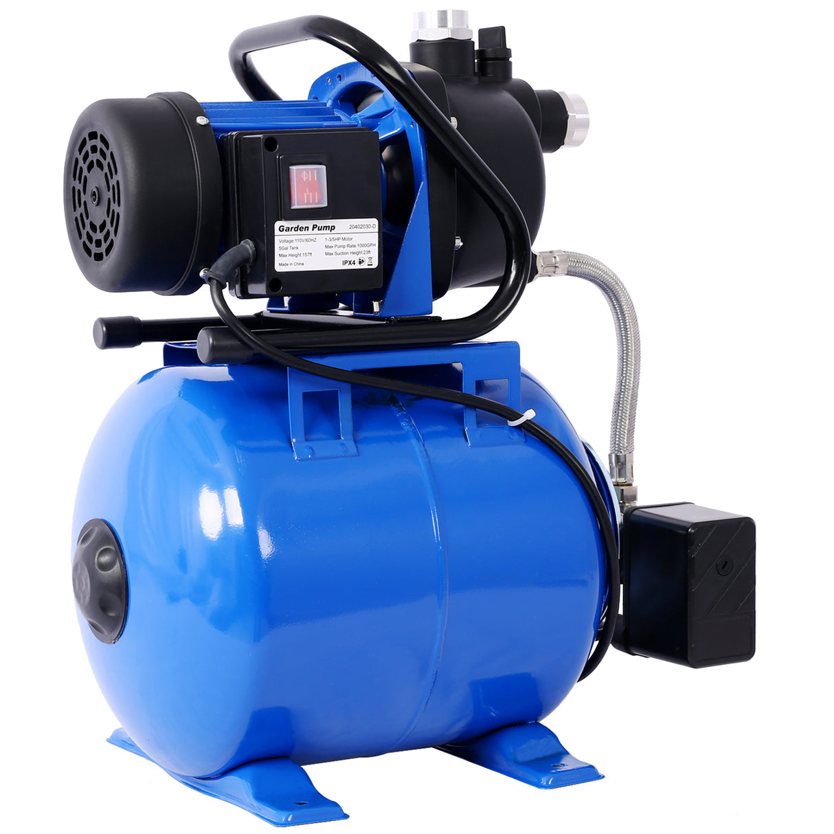 1.6HP Shallow Well Pump with Pressure Tank Automatic Booster Pump--Blue