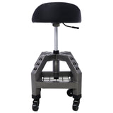 Pneumatic 360 Degree Swivel Stool Mechanics Rolling Creeper Seat Heavy Duty with Casters 300 Lbs Capacity--Gray