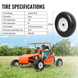 2PCS 13x5.00 - 6" Flat Free Lawn Mower Tires Smooth Tread 3/4" Bearing 3" Central Hub 500 LB Capacity per pc. - Fab Heavy Parts