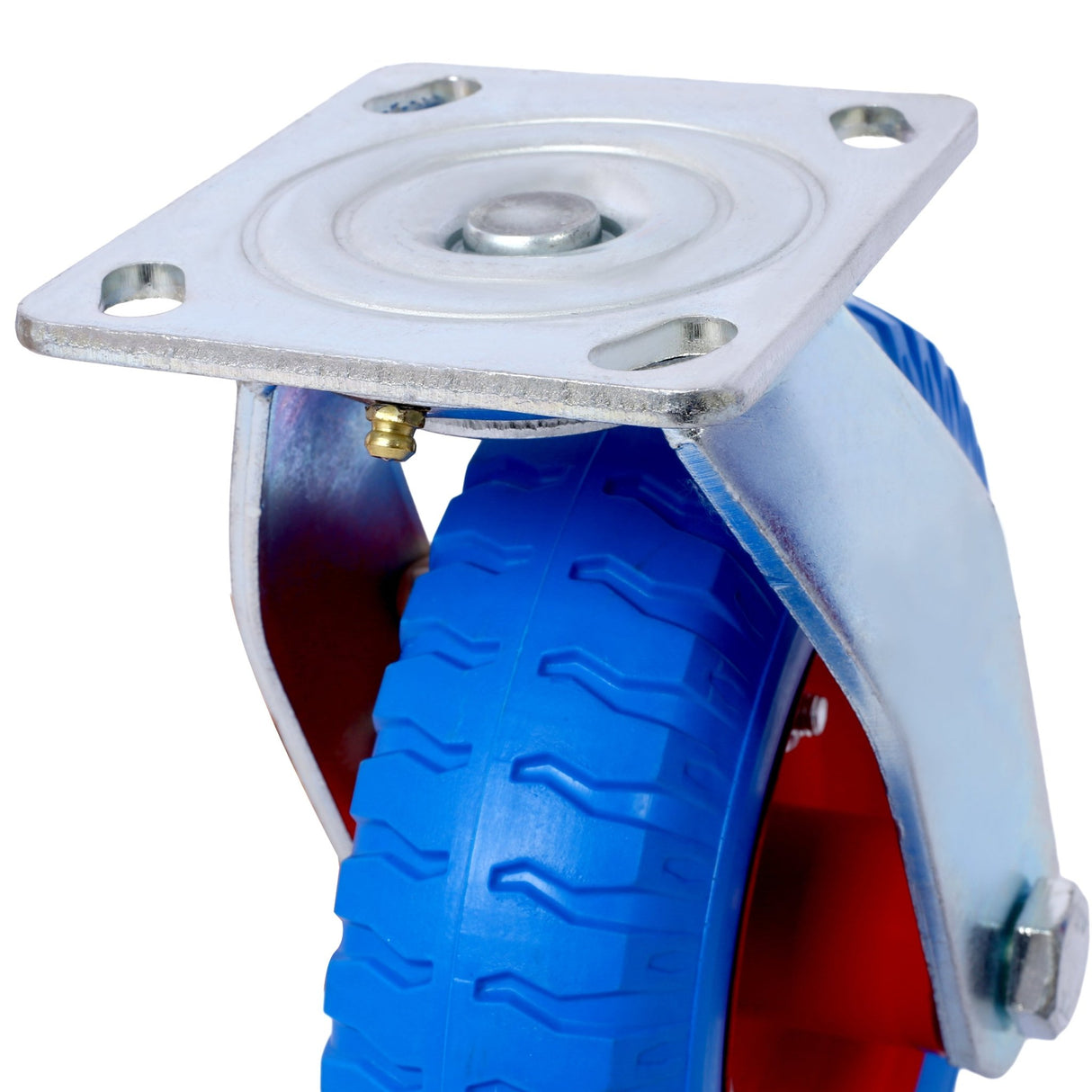 2PCS 8IN Flat Free Swivel Caster Wheel Steel Hub with Ball Bearings 5/8 - Inch Bore Centered Axle Blue - Fab Heavy Parts