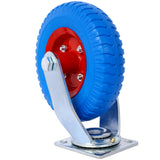 2PCS 8IN Flat Free Swivel Caster Wheel Steel Hub with Ball Bearings 5/8 - Inch Bore Centered Axle Blue - Fab Heavy Parts