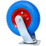 2PCS 8IN Flat Free Swivel Caster Wheel Steel Hub with Ball Bearings 5/8 - Inch Bore Centered Axle Blue - Fab Heavy Parts