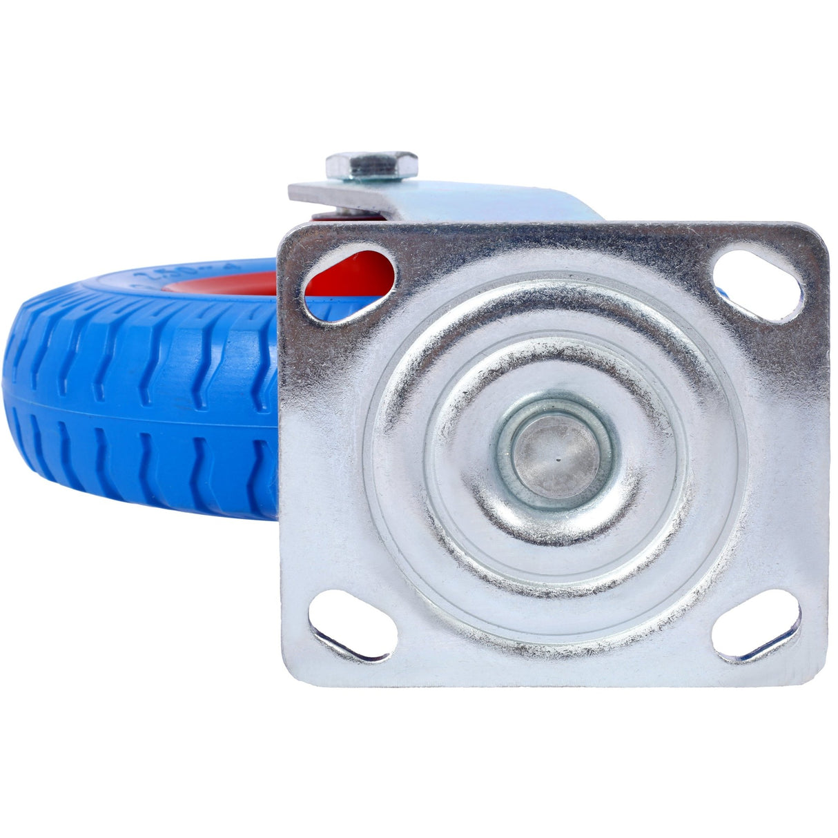 2PCS 8IN Flat Free Swivel Caster Wheel Steel Hub with Ball Bearings 5/8 - Inch Bore Centered Axle Blue - Fab Heavy Parts
