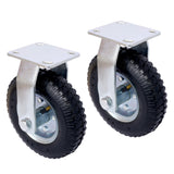 2PCS 8IN Pneumatic Tire Rigrid Caster Wheel Swivel Plate Steel Hub with Ball Bearings 5/8 - Inch Bore Centered Axle Black - Fab Heavy Parts