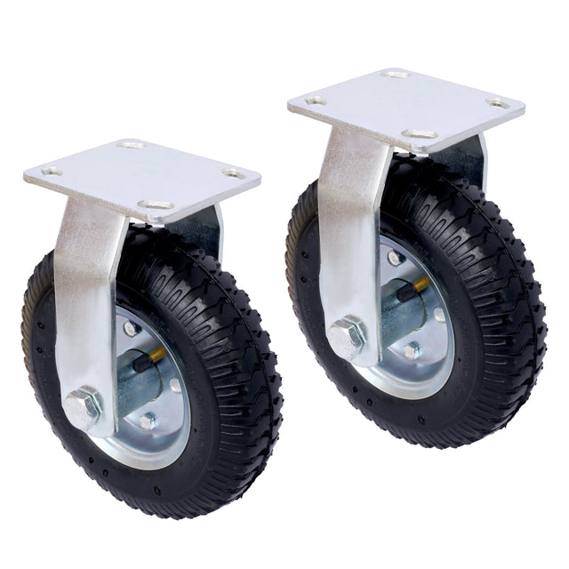 2PCS 8IN Pneumatic Tire Rigrid Caster Wheel Swivel Plate Steel Hub with Ball Bearings 5/8 - Inch Bore Centered Axle Black - Fab Heavy Parts
