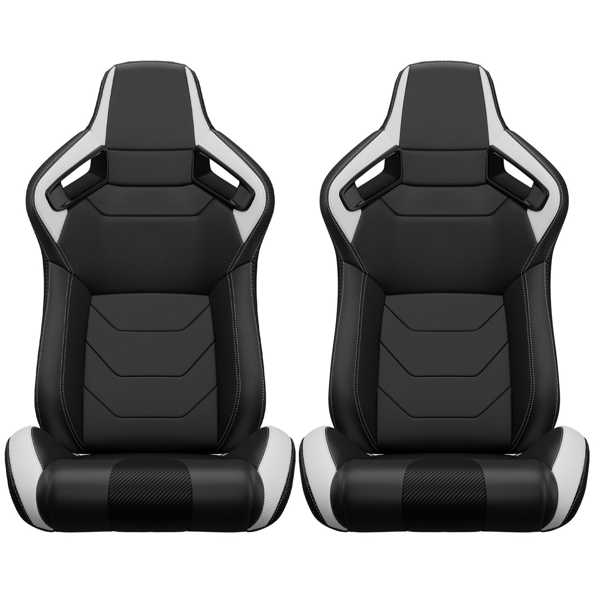 2PCS New Universal Bucket Racing Seats Black Stitch PVC Leather Reclinable Carbon Look Leather Back With Adjustor Slider(Not Including Seat Bracket) - Fab Heavy Parts