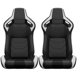 2PCS New Universal Bucket Racing Seats Black Stitch PVC Leather Reclinable Carbon Look Leather Back With Adjustor Slider(Not Including Seat Bracket) - Fab Heavy Parts