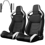 2PCS New Universal Bucket Racing Seats Black Stitch PVC Leather Reclinable Carbon Look Leather Back With Adjustor Slider(Not Including Seat Bracket) - Fab Heavy Parts